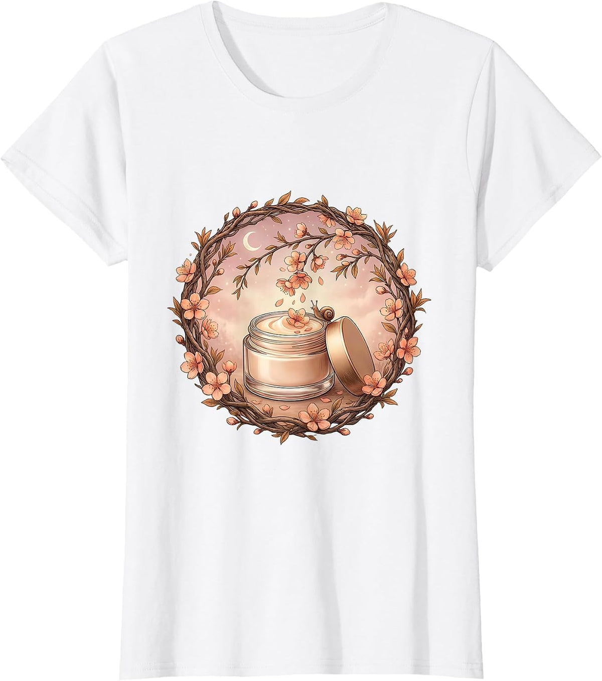 K-Beauty Peach Blossom Moisturizer Skincare Art T-Shirt - White