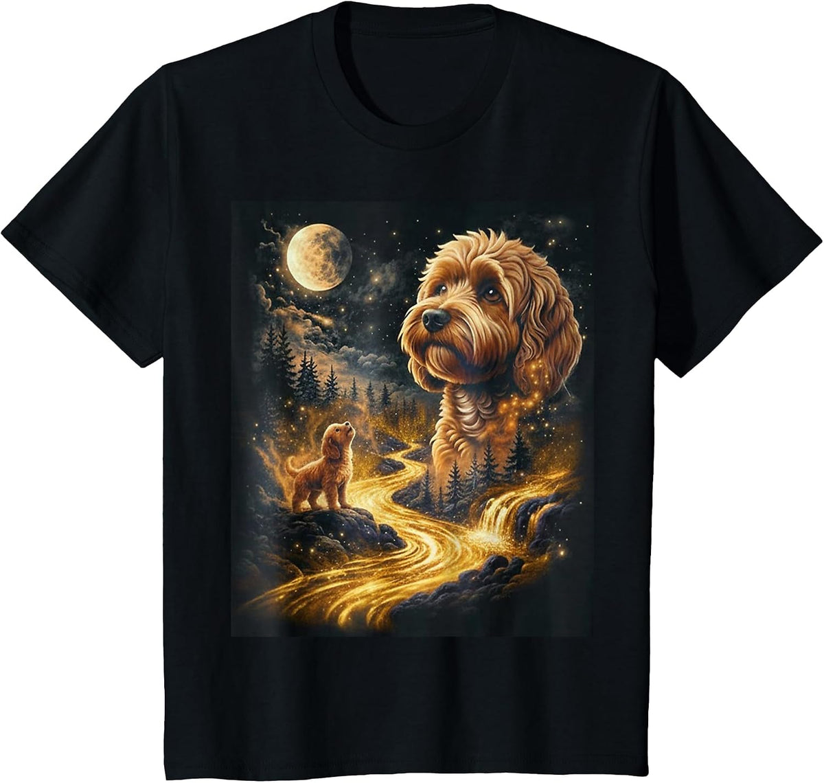 Cavapoo Howling to The Moon Retro Animal Vintage 90s T-Shirt - Black