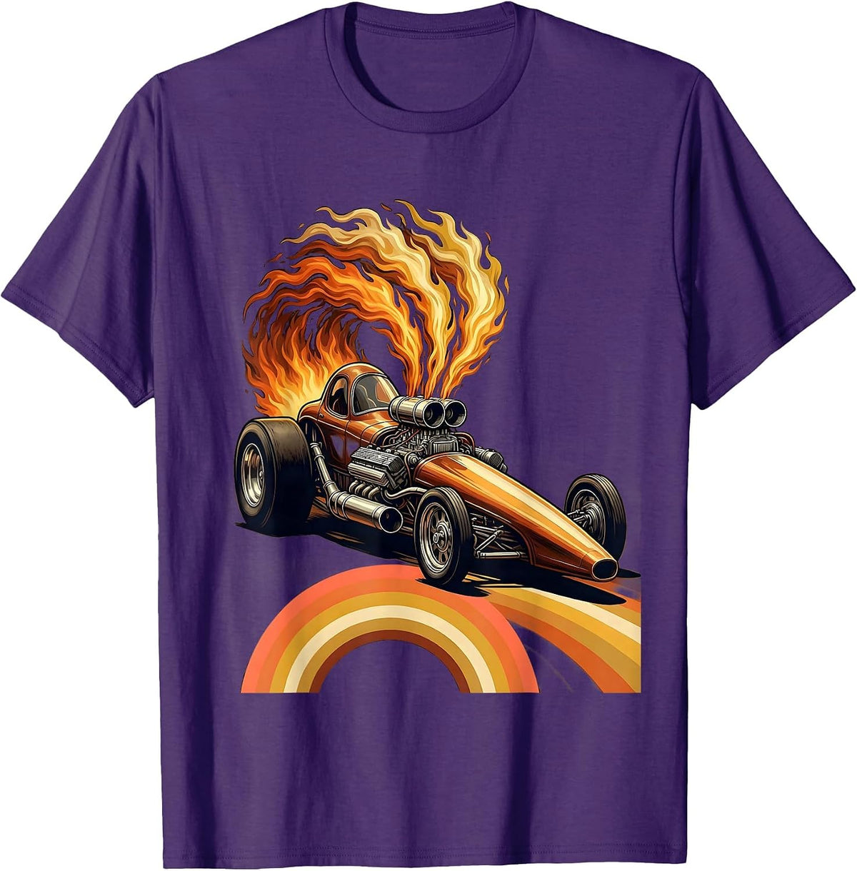 Vintage Dragster Flames Labor Day Racing Graphic T-Shirt - Purple
