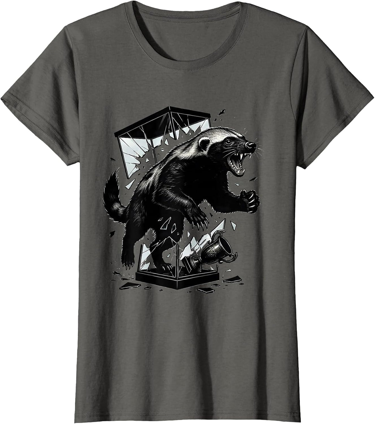 Women's Honey Badger Charge Silhouette Fearless Attitude Humor T-Shirt - Asphalt Grey