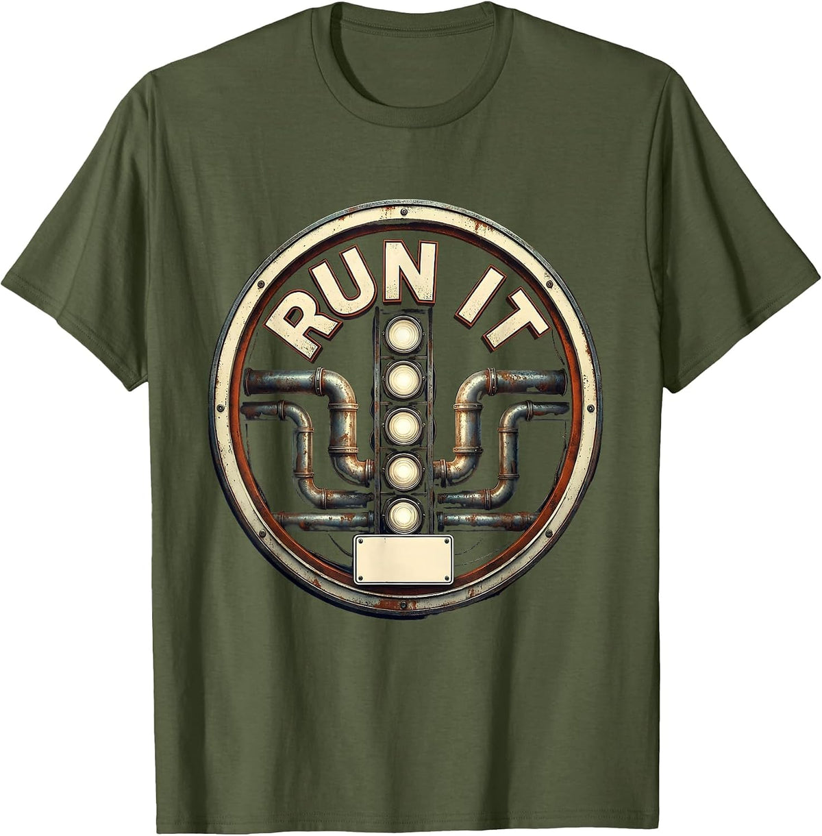 Run It Vintage Retro Muscle Car Drag Racing Enthusiast Humor T-Shirt - Olive Green