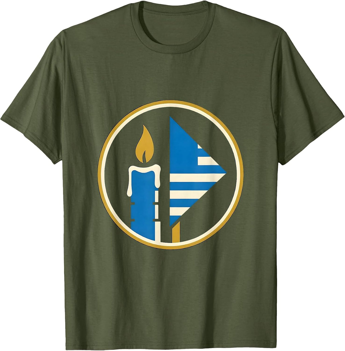 Back the Blue Memorial Candle and Folded Flag T-Shirt - Olive Green