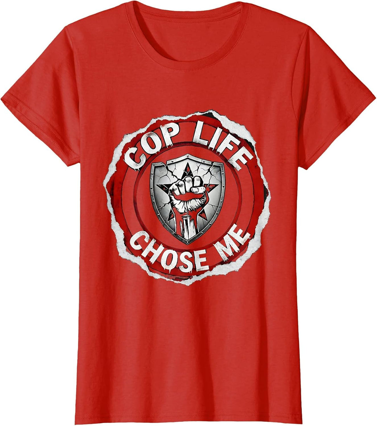 Cop Life Chose Me Law Enforcement Design T-Shirt - Red