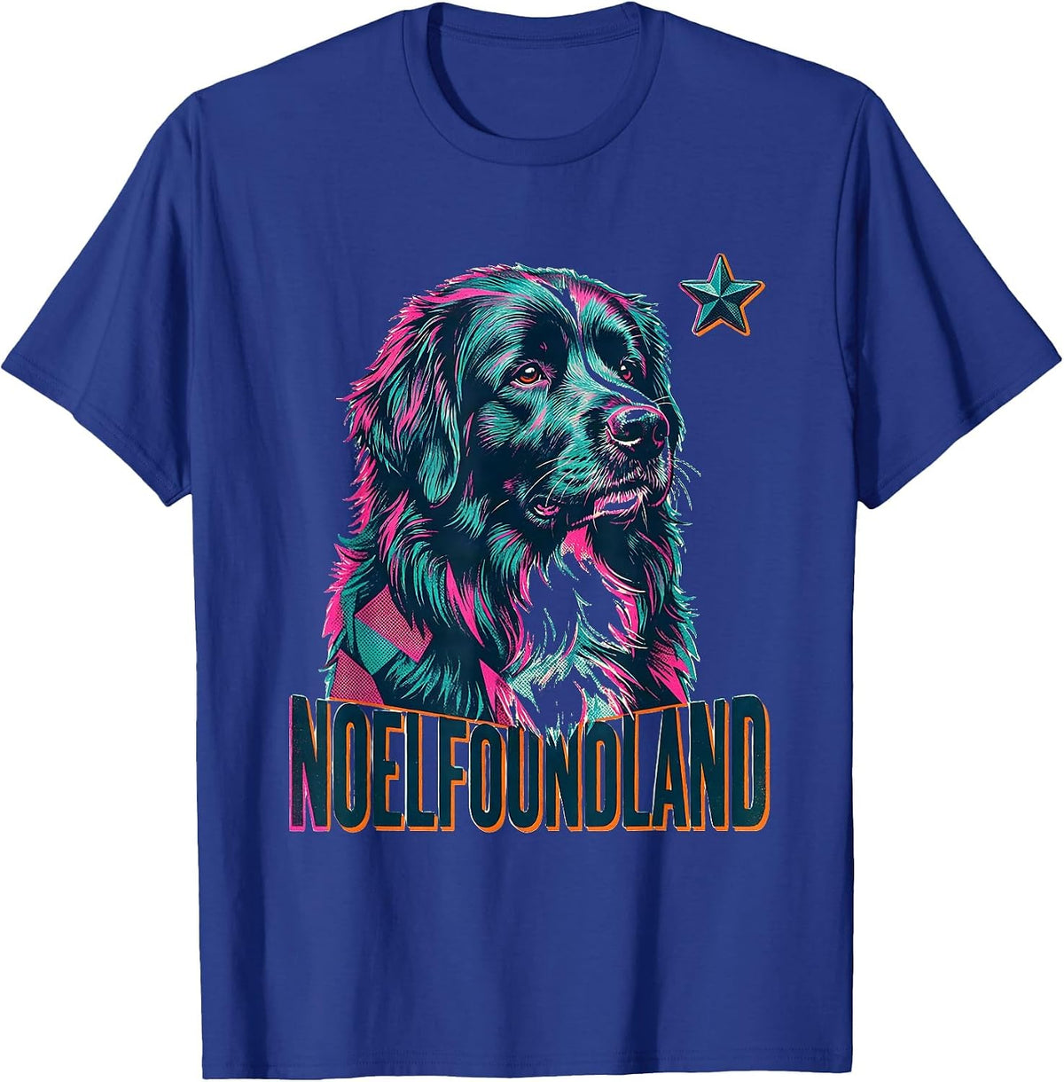Noelfoundland Risograph Christmas Dog Breed Lover Humor T-Shirt - Royal Blue