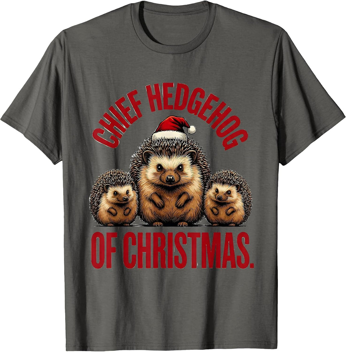 Chief Hedgehog Of Christmas Cute Hedgehog Lover Holiday T-Shirt - Asphalt Grey