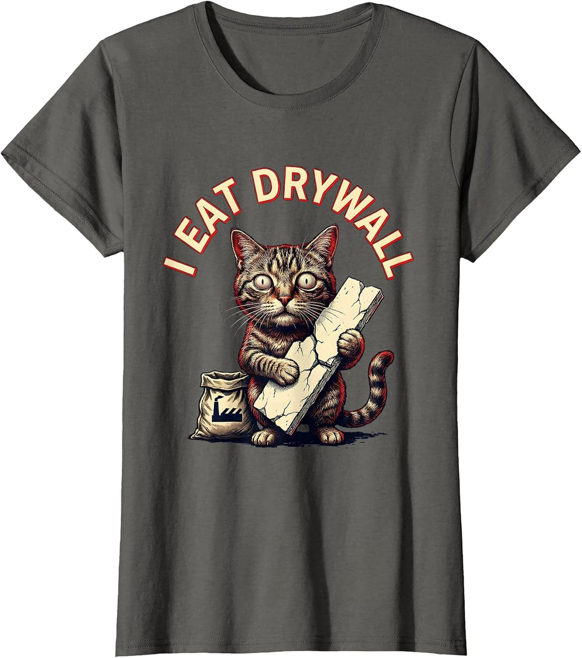 Women's I Eat Drywall Funny Cursed Cat Meme Bootleg Graphic T-Shirt - Asphalt Grey