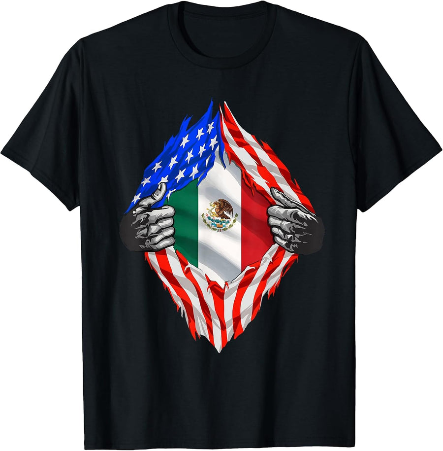Mexican American Shirt America Mexico Flag Mexican Heritage T-Shirt, Men, Black, Small - As Pictured