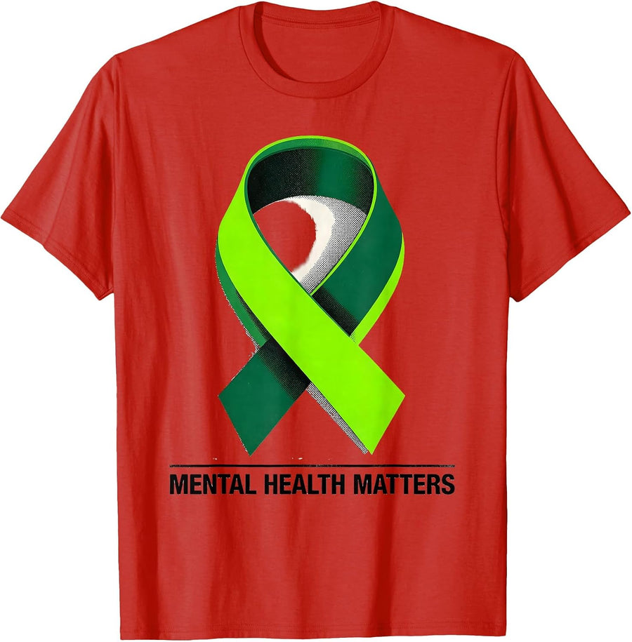 Men's Mental Health Matters Awareness Support Squad Green Ribbon T-Shirt - Red