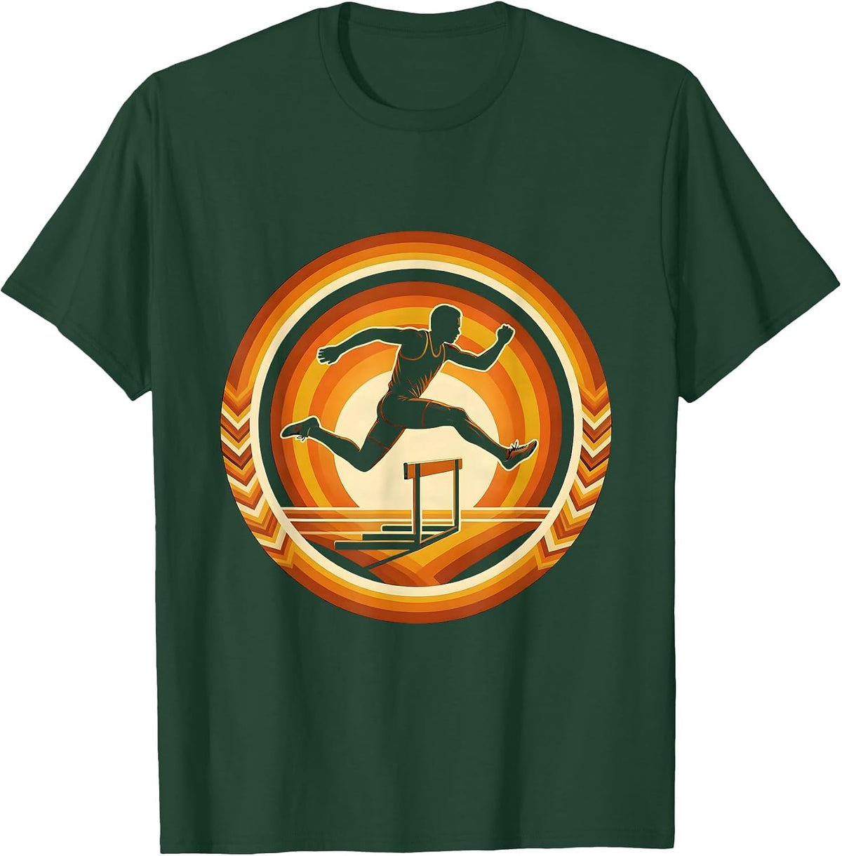 Track Hurdle Split Mid-Leap Silhouette Design T-Shirt - Dark Green