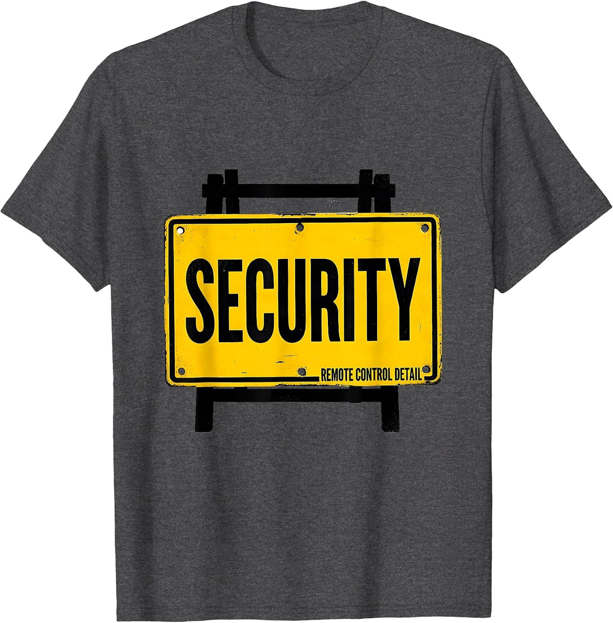 Security - Remote Control Detail Funny Security Guard T-Shirt - Dark Heather Grey