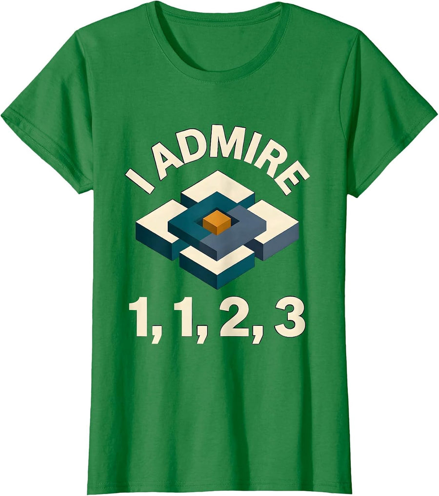 Women's I Admire 1, 1, 2, 3 Fibonacci Golden Ratio Sacred Geometry T-Shirt - Kelly Green