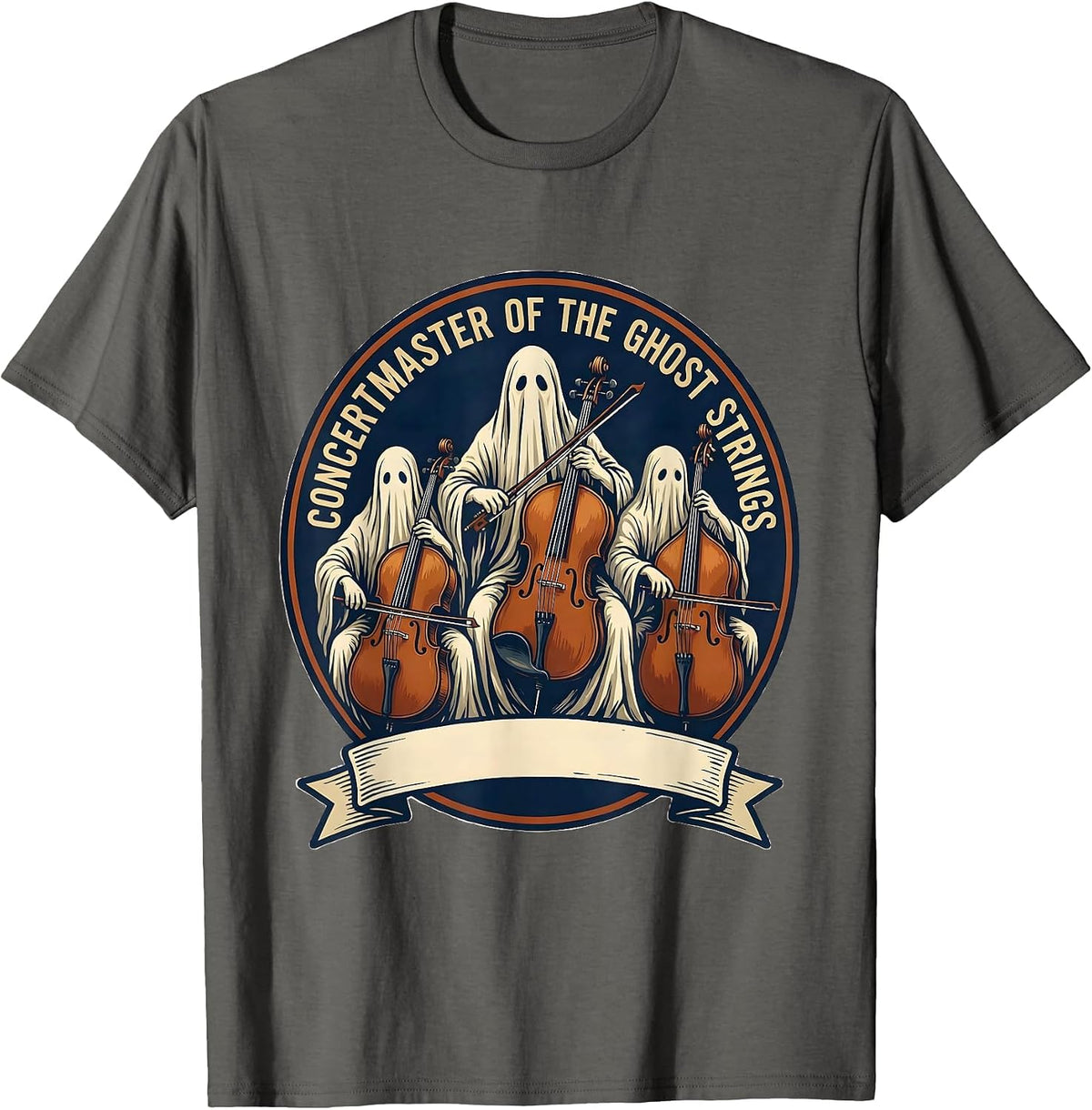Concertmaster of the Ghost Strings Whimsical Music Teacher T-Shirt - Asphalt Grey