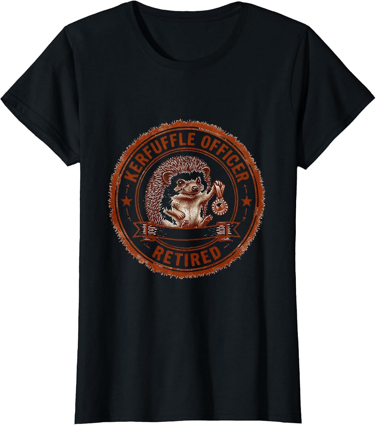 Kerfuffle Officer, Retired Whimsical Hedgehog Meme Humor T-Shirt - Black