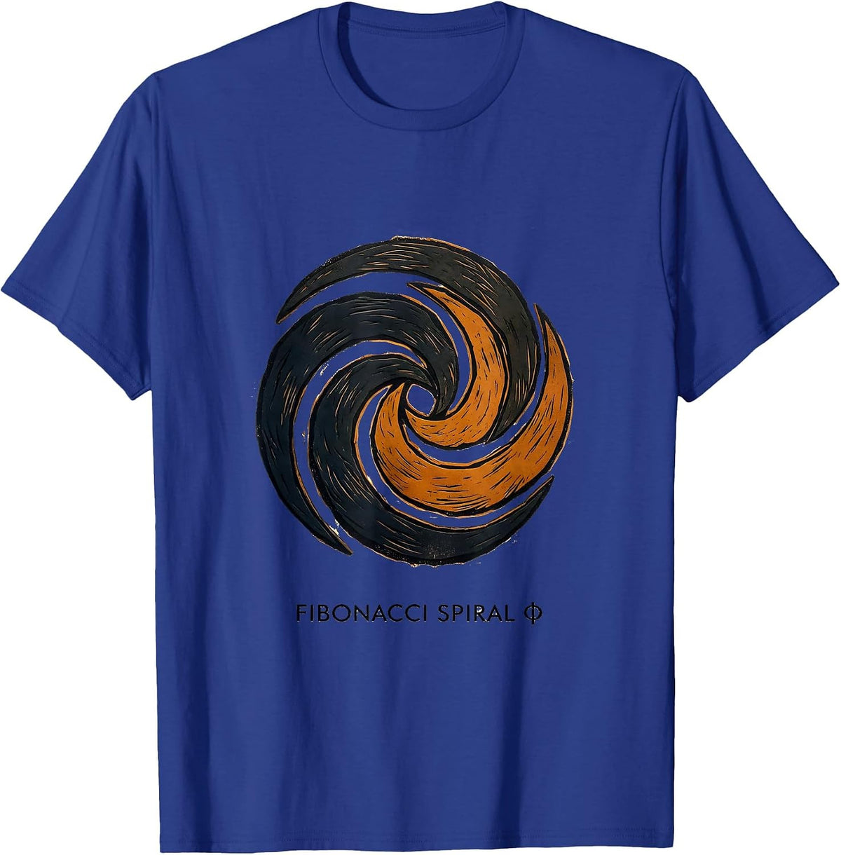Fibonacci Spiral Φ Linocut Sacred Geometry Math Enthusiast T-Shirt - Royal Blue