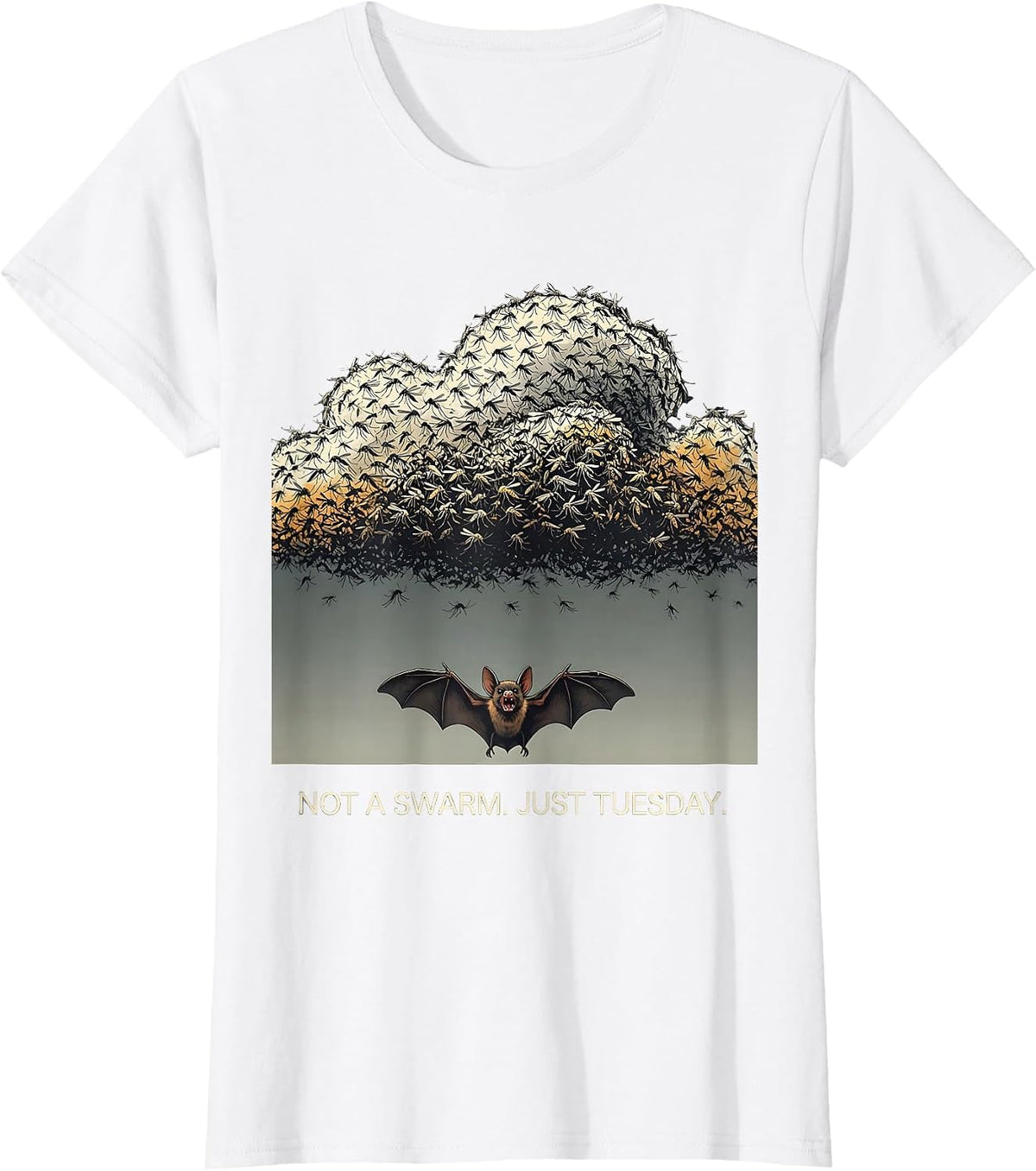 Not A Swarm Just Tuesday Editorial Conceptual Bat Lover T-Shirt - White