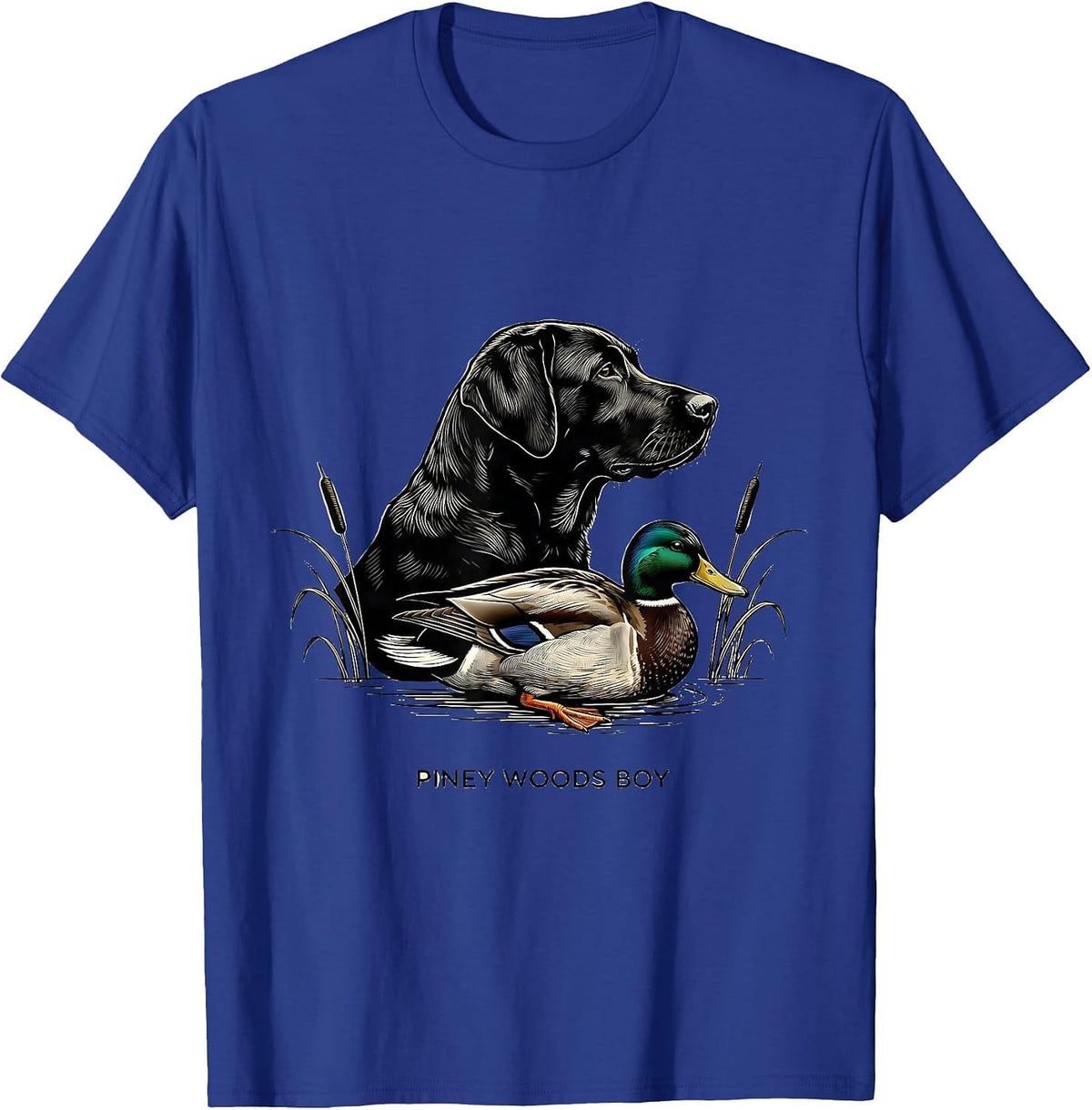Piney Woods Boy Vintage Labrador Duck Hunting Marsh Scene T-Shirt - Royal Blue