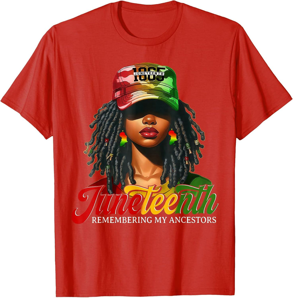 Juneteenth Tshirt Women Loc'd Hair Remebering My Ancestors T-Shirt - Red