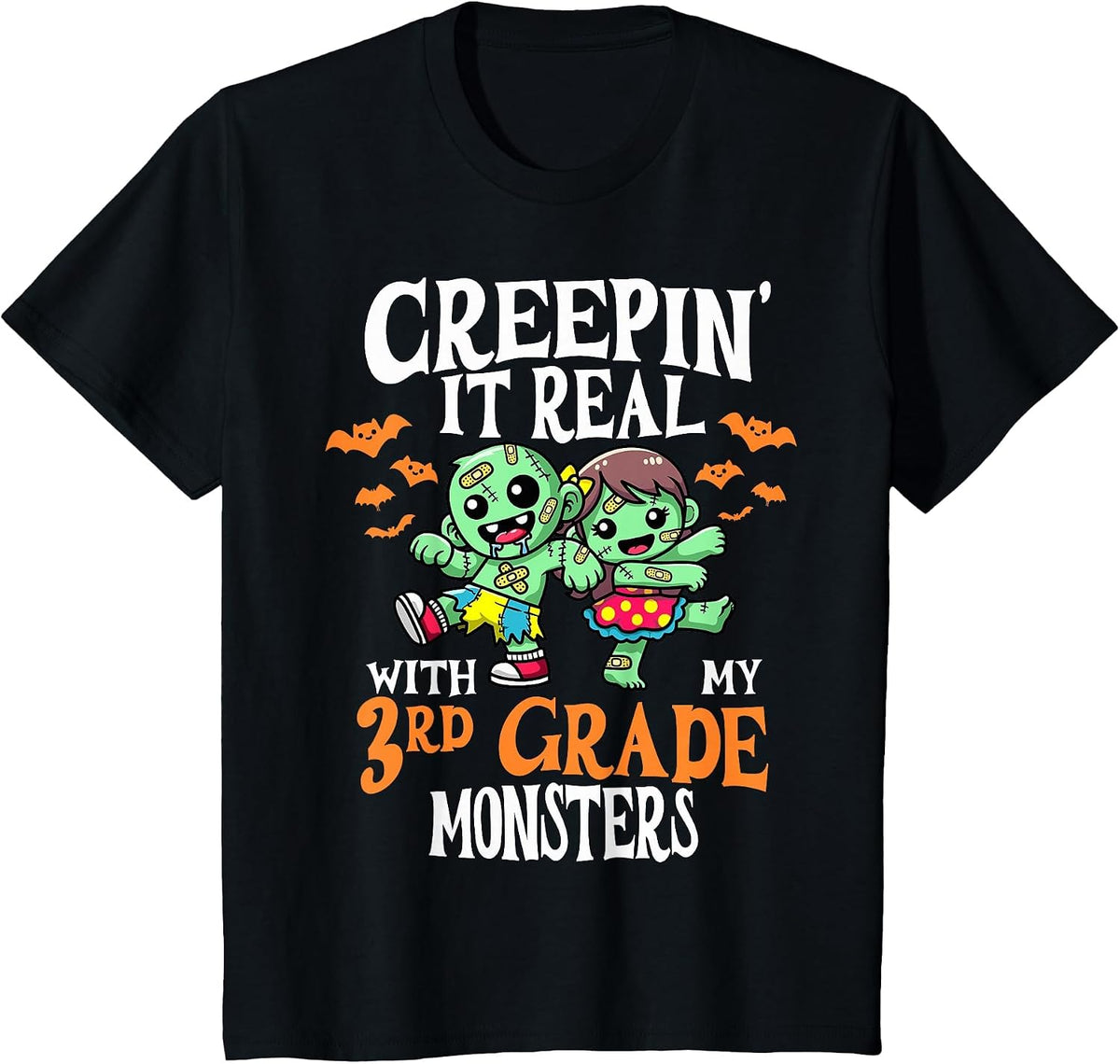 Creepin It Real Monster School 3rd Grade Teacher Halloween T-Shirt - Black