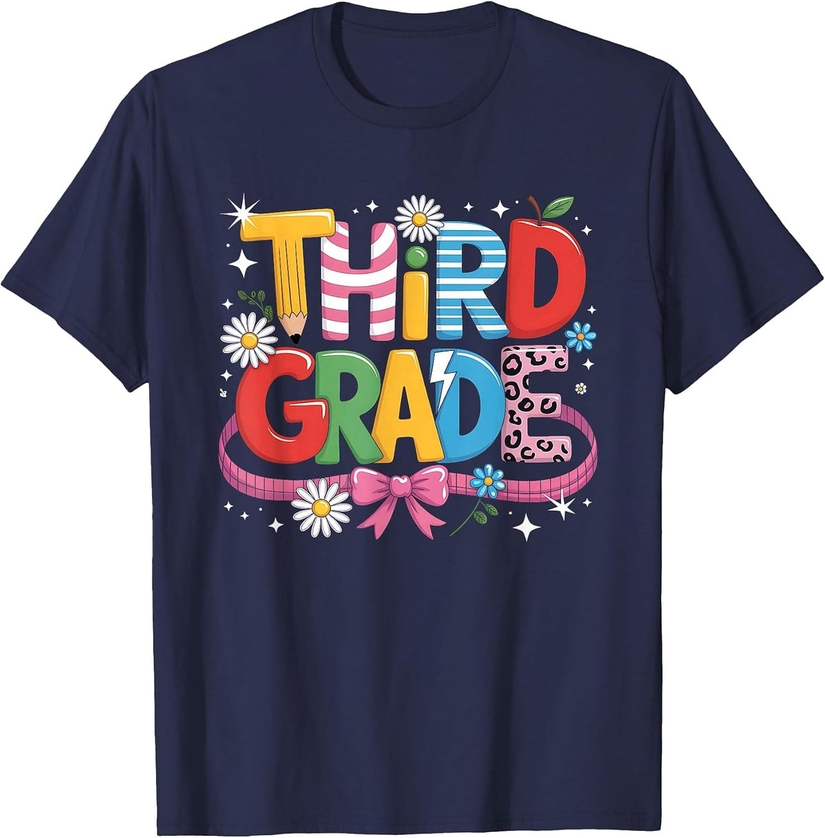 Third Grade Teacher Student Back to School Happy First Day T-Shirt - Navy Blue