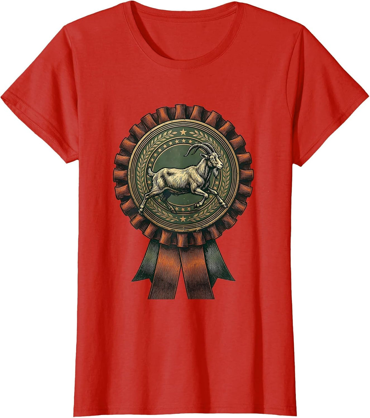Women's Vintage Goat Medallion Farm Animal Lover Humor T-Shirt - Red