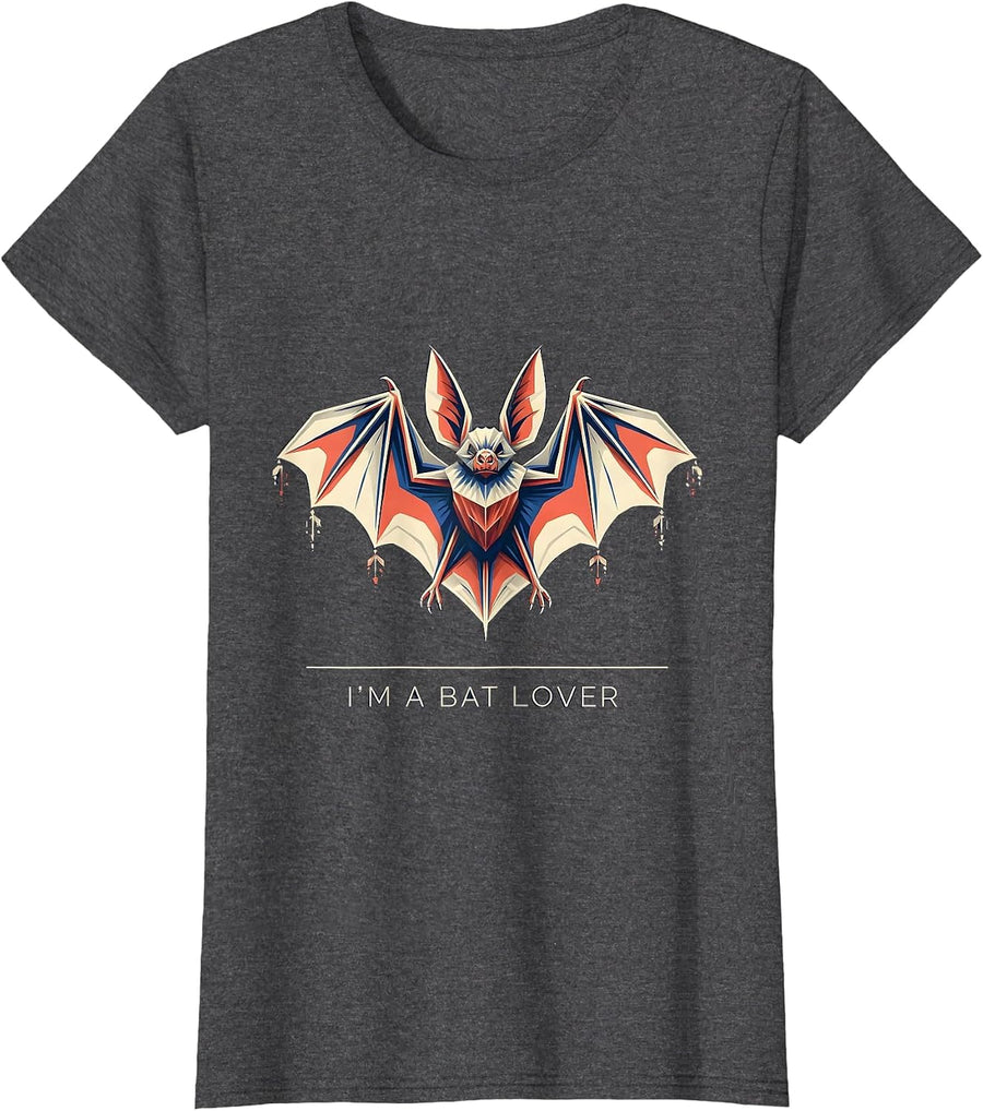 Women's I'm A Bat Lover Geometric Bat Wildlife Conservation T-Shirt - Dark Heather Grey