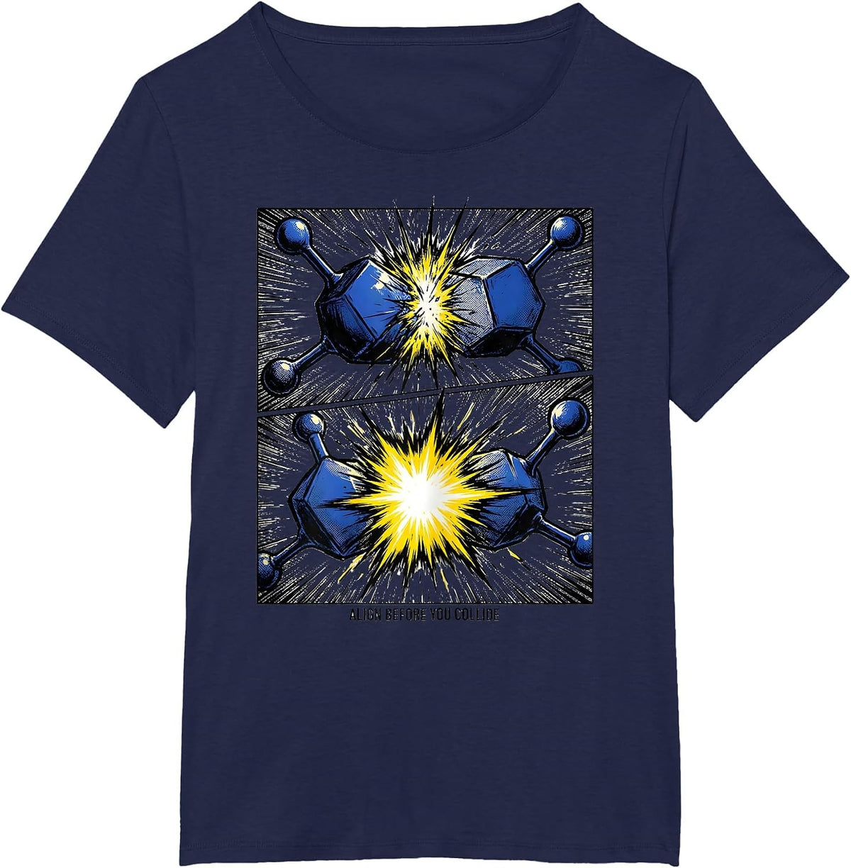 Women's Align Before You Collide Funny Chemistry Physics Science T-Shirt - Navy Blue