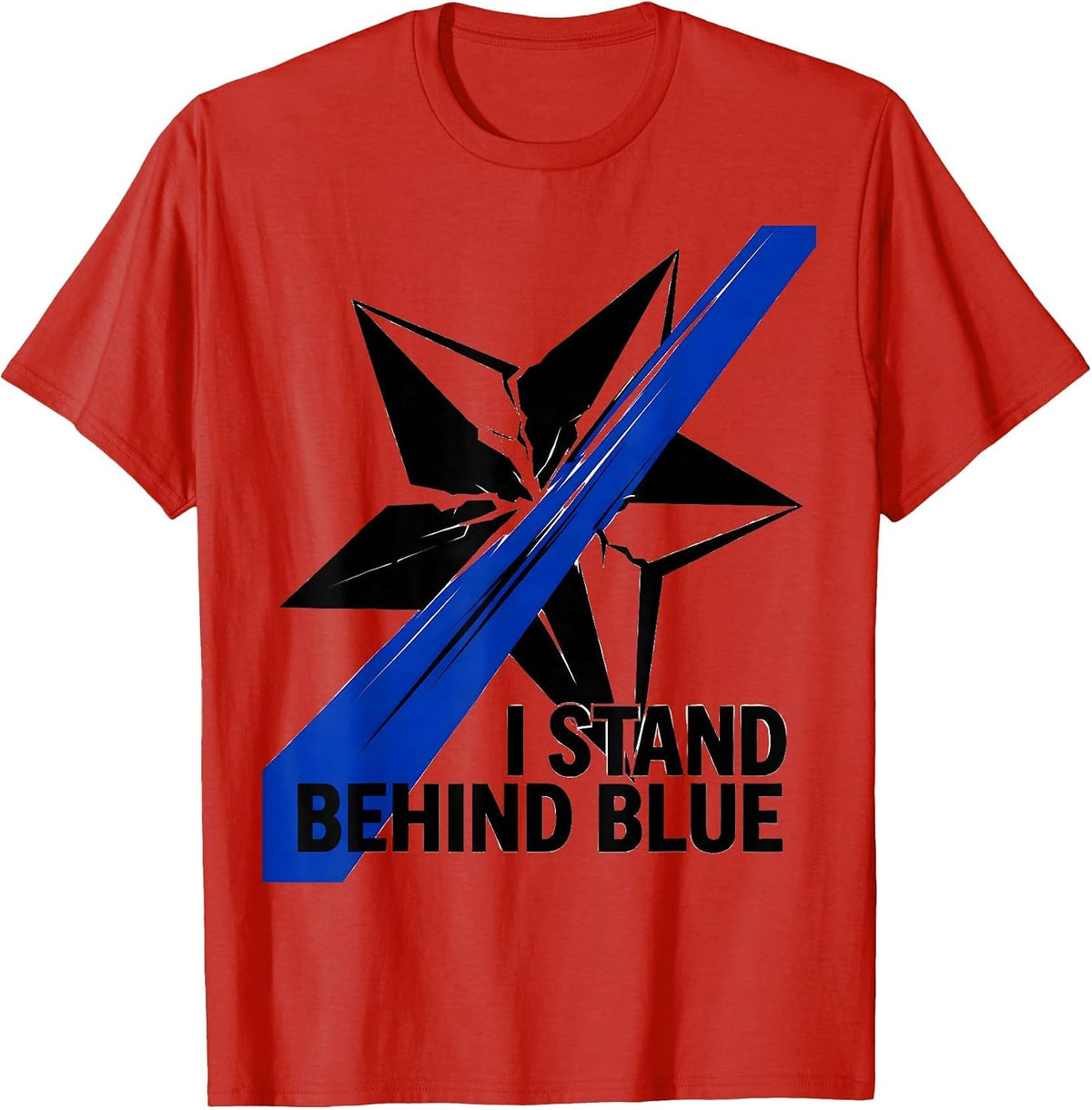 Men's I Stand Behind Blue Thin Blue Line Police Support Tribute T-Shirt - Red