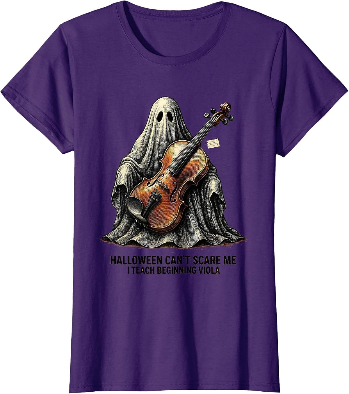 Women's Halloween Can't Scare Me, I Teach Beginning Viola Teacher T-Shirt - Purple