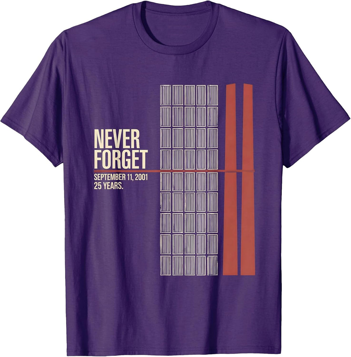Men's Never Forget September 11, 2001 25 Years Memorial T-Shirt - Purple