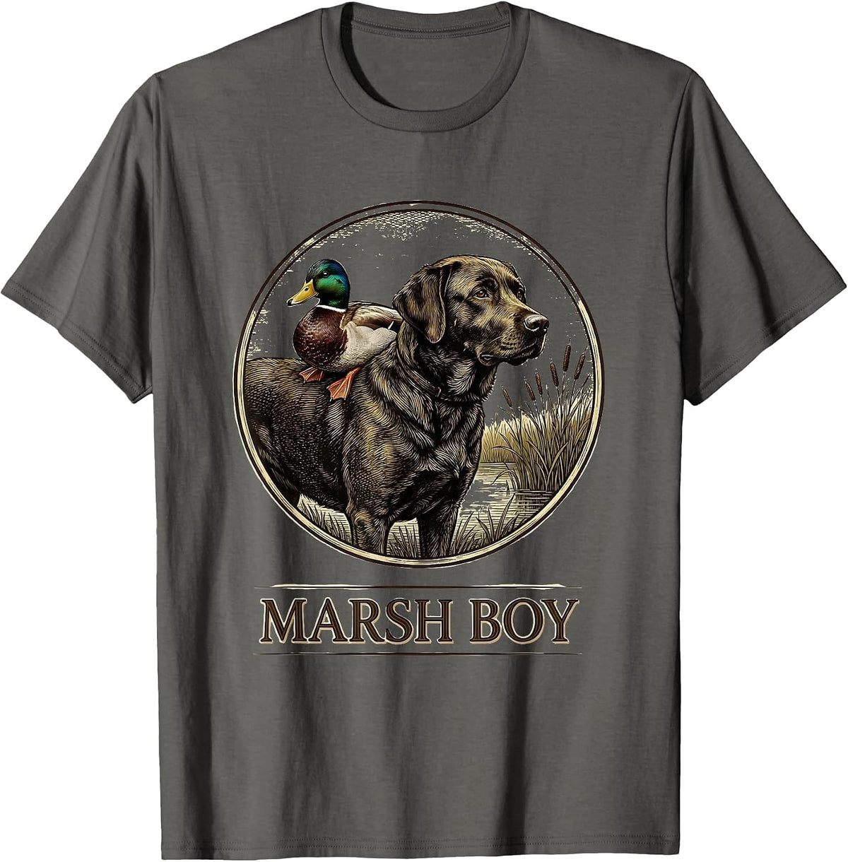 Men's Marsh Boy Vintage Labrador Duck Hunting Rural Heritage T-Shirt - Asphalt Grey
