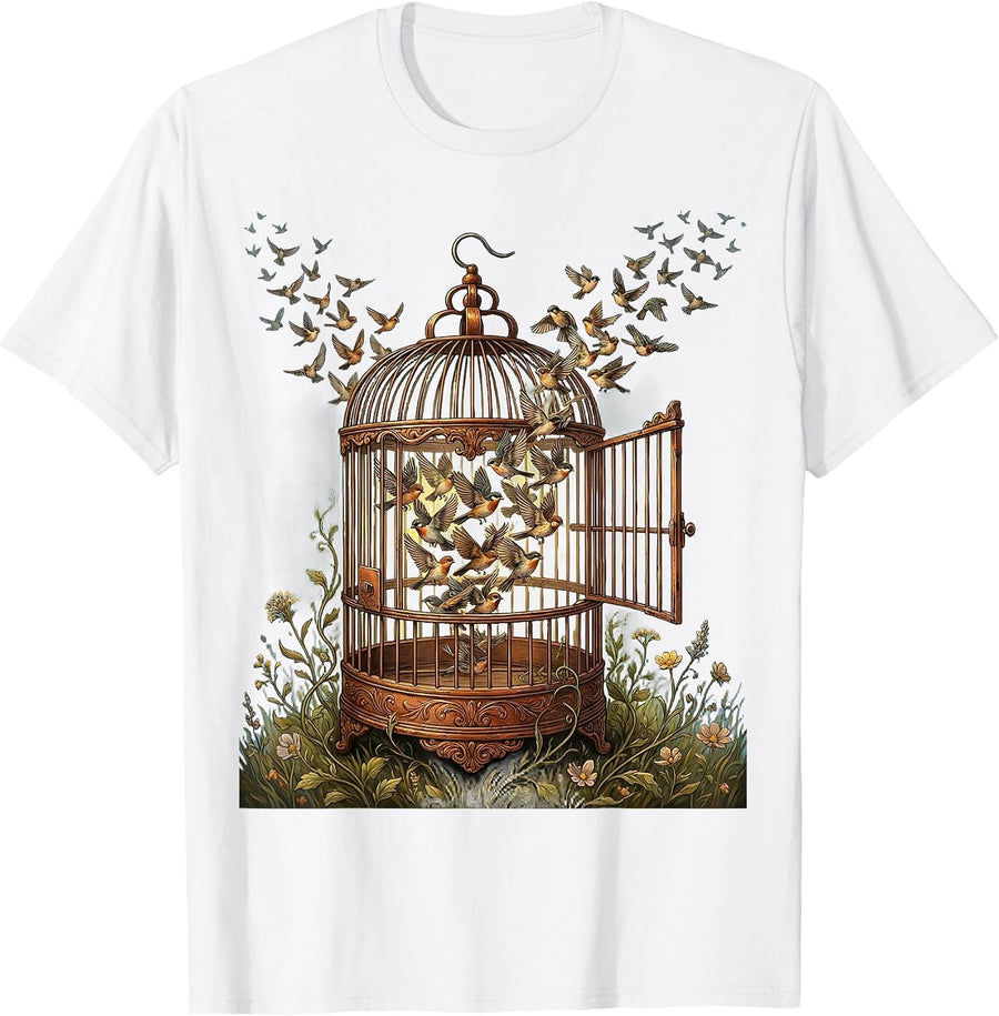 Men's Mental Health Matters Open Birdcage Freedom Design T-Shirt - White