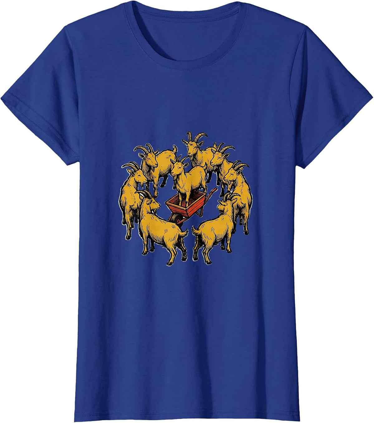 Women's Seven Goats Wheelbarrow Funny Farm Animal Lover Gift T-Shirt - Royal Blue
