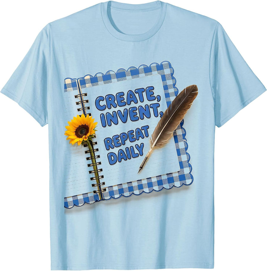 Men's Create Invent Repeat Daily Renaissance Man Design T-Shirt - Baby Blue