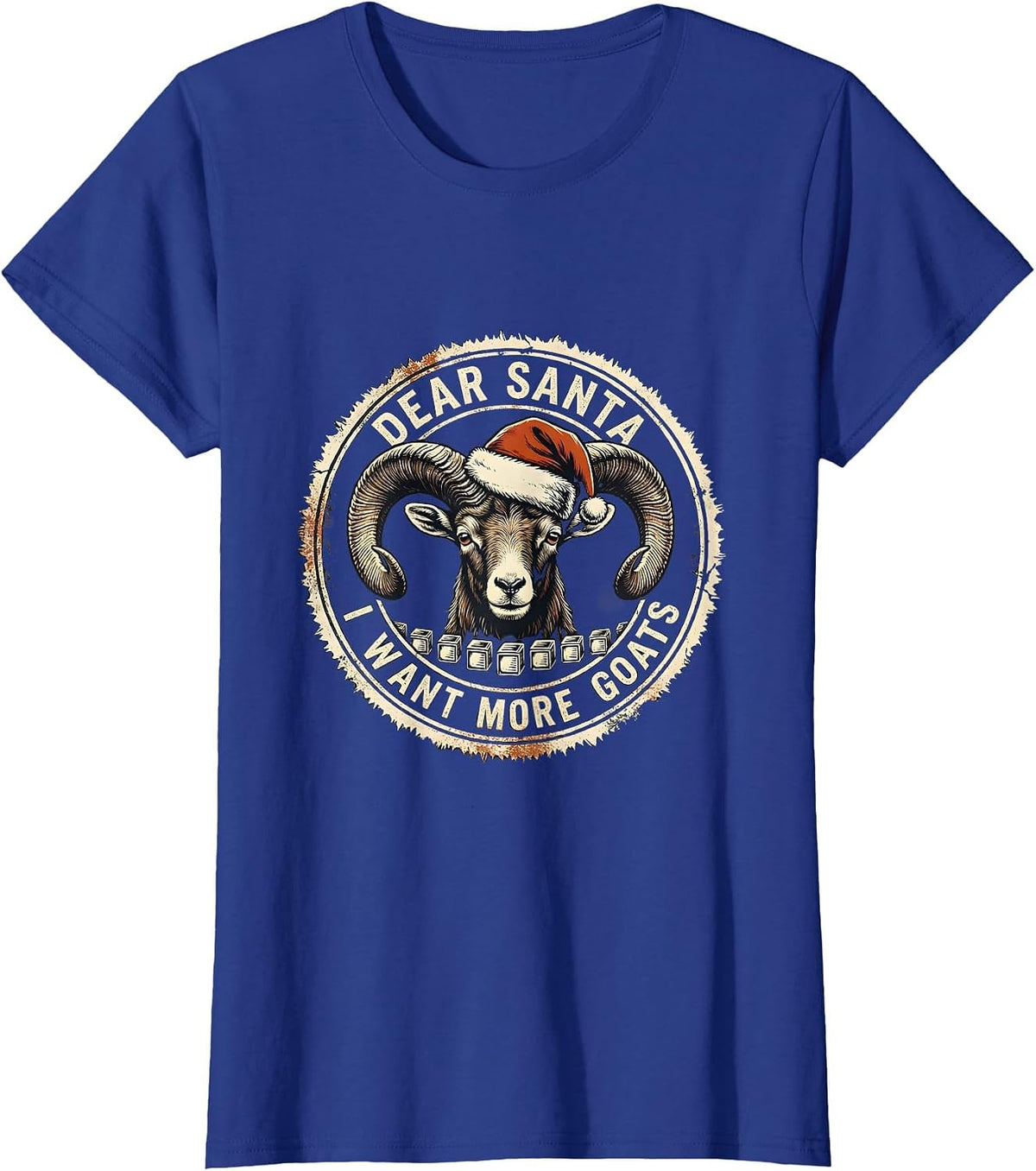 Women's Dear Santa, I Want More Goats Funny Goat Lover Christmas T-Shirt - Royal Blue