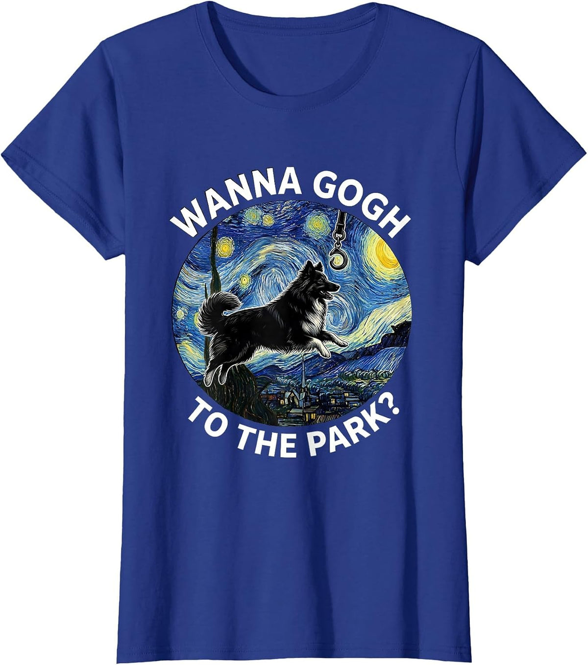 Women's Wanna Gogh To The Park Silly Dog Lover Novelty Art T-Shirt - Royal Blue