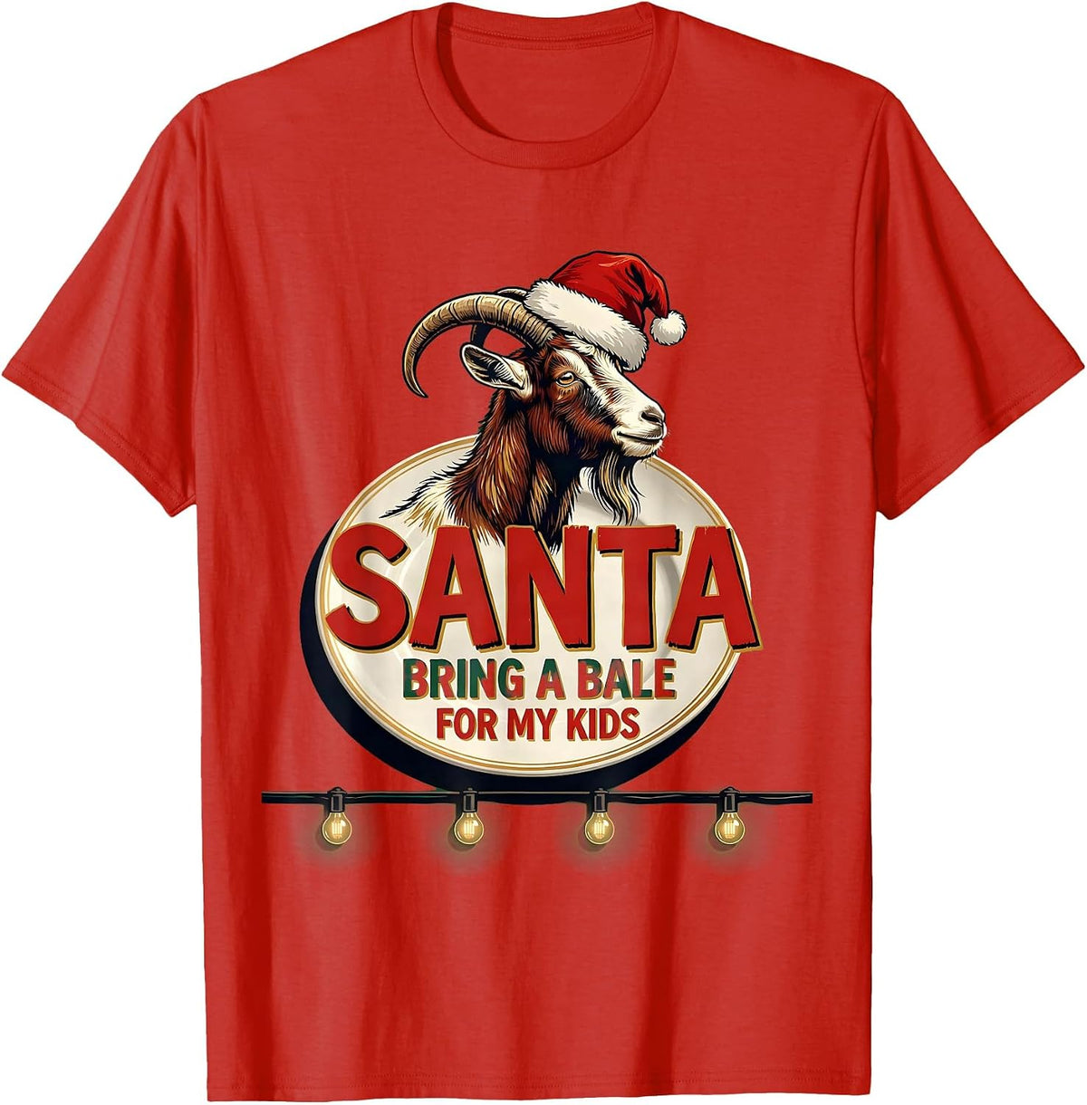 Men's Santa Bring a Bale for My Kids Funny Goat Lover Christmas T-Shirt - Red