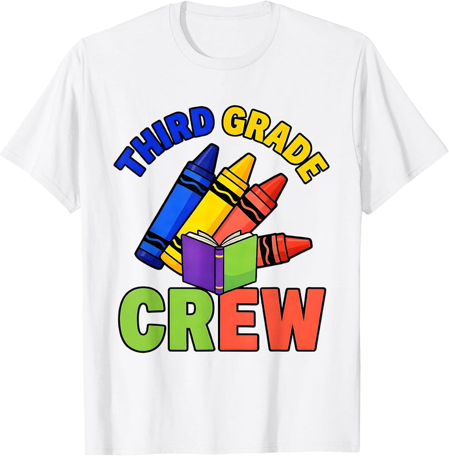 Men's Third Grade Crew Colorful Teacher Team Back To School T-Shirt - White
