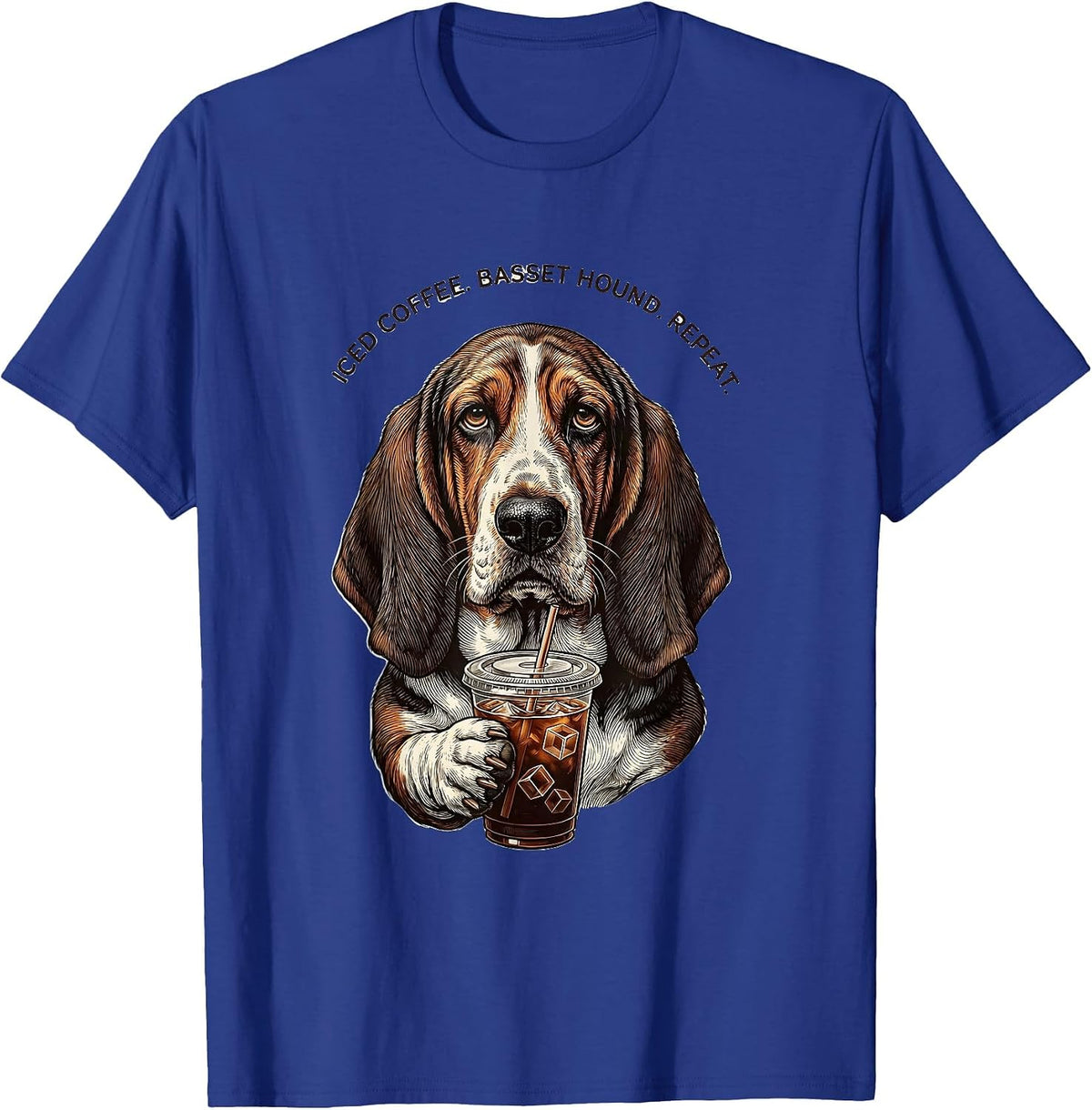 Men's Iced Coffee Basset Hound Repeat Funny Dog Lover Humor T-Shirt - Royal Blue