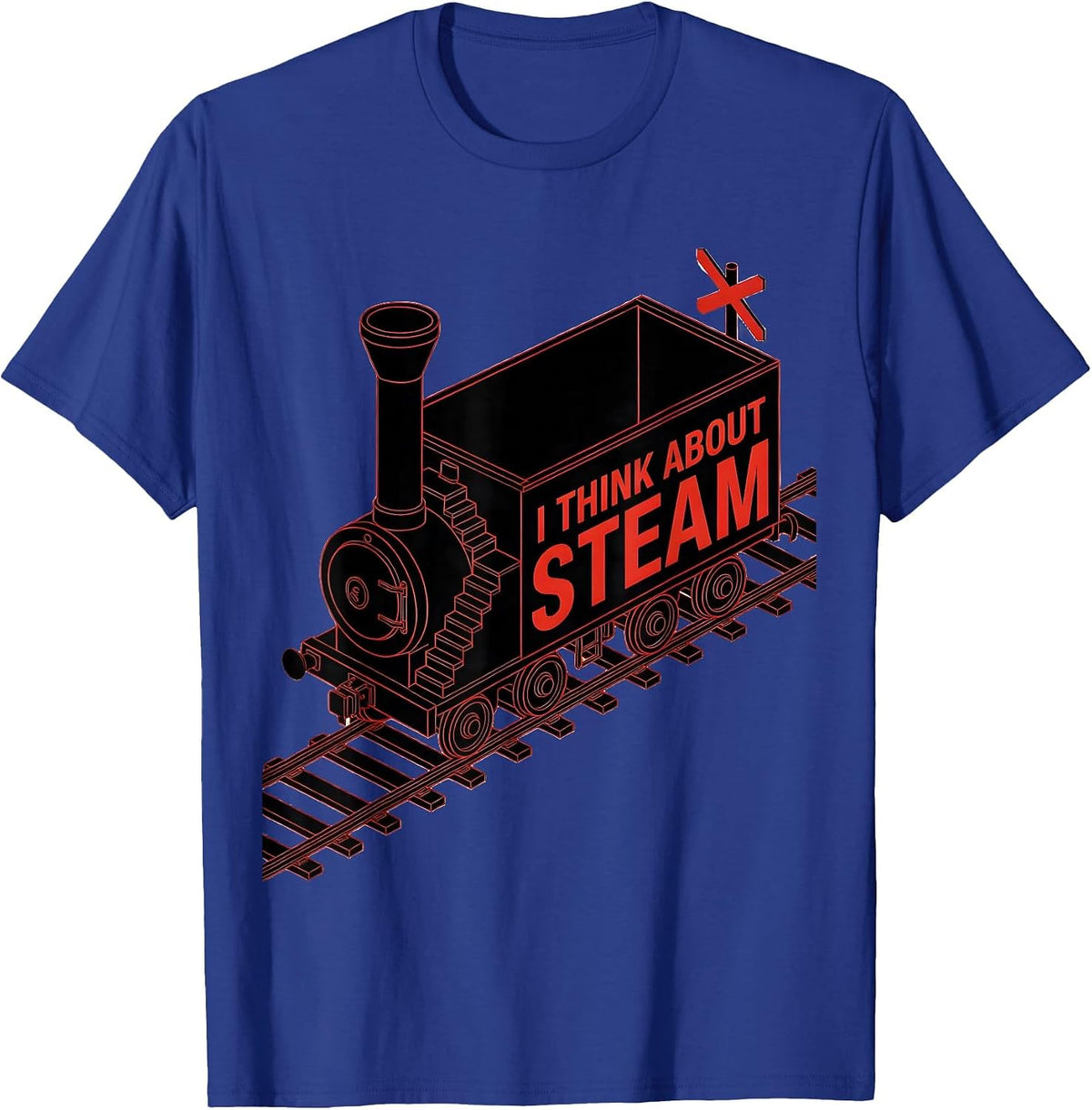 Men's I Think About Steam Geometric Vintage Steam Locomotive Train T-Shirt - Royal Blue