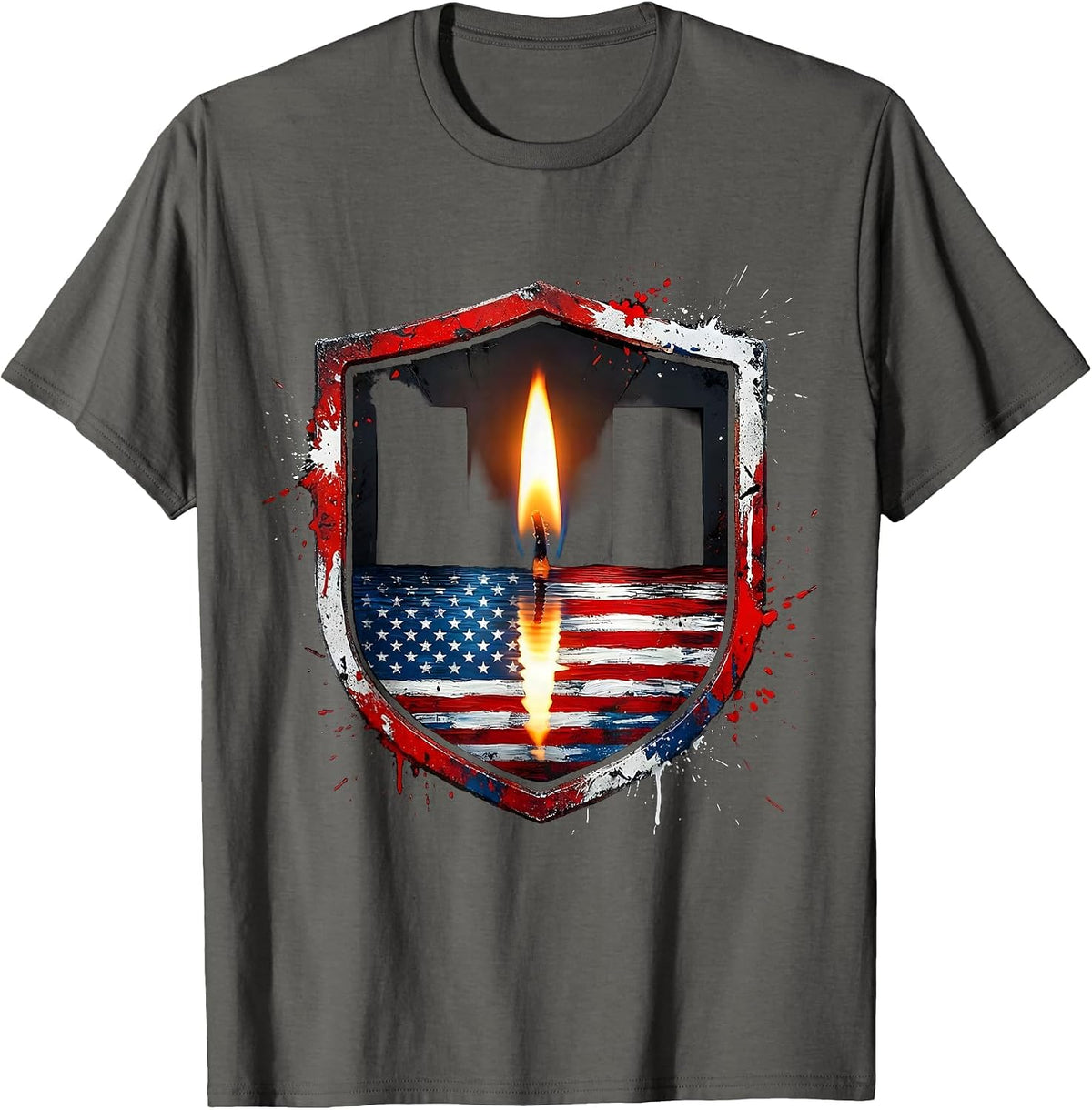 September 11 Candle Flame Reflection Memorial Design T-Shirt - Asphalt Grey