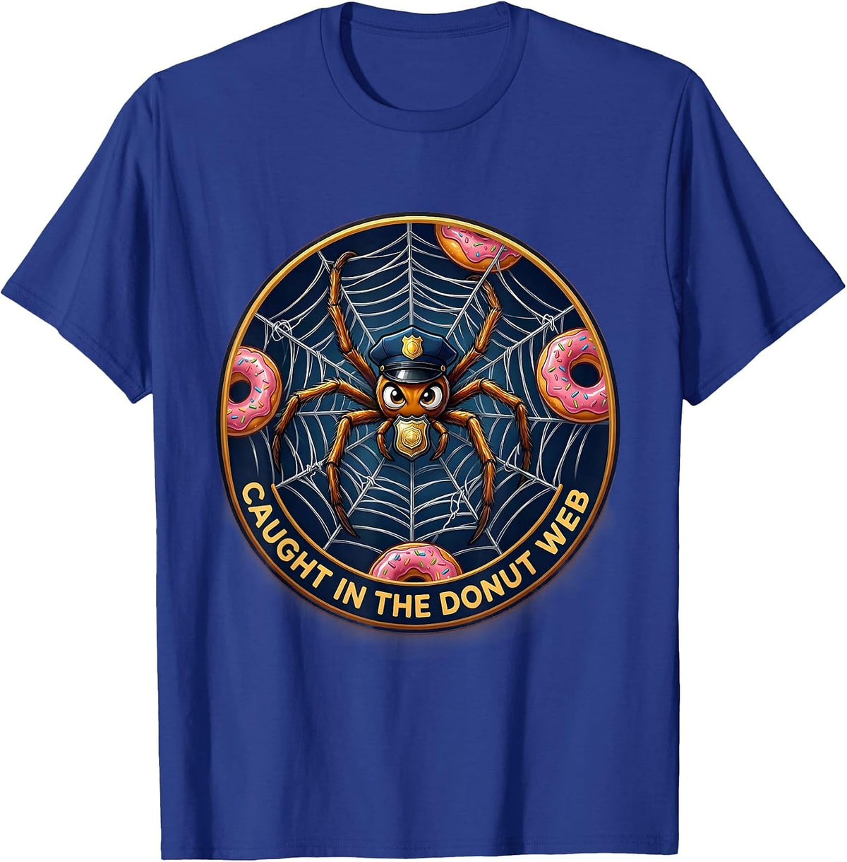 Men's Halloween Police Caught in the Donut Web Design T-Shirt - Royal Blue