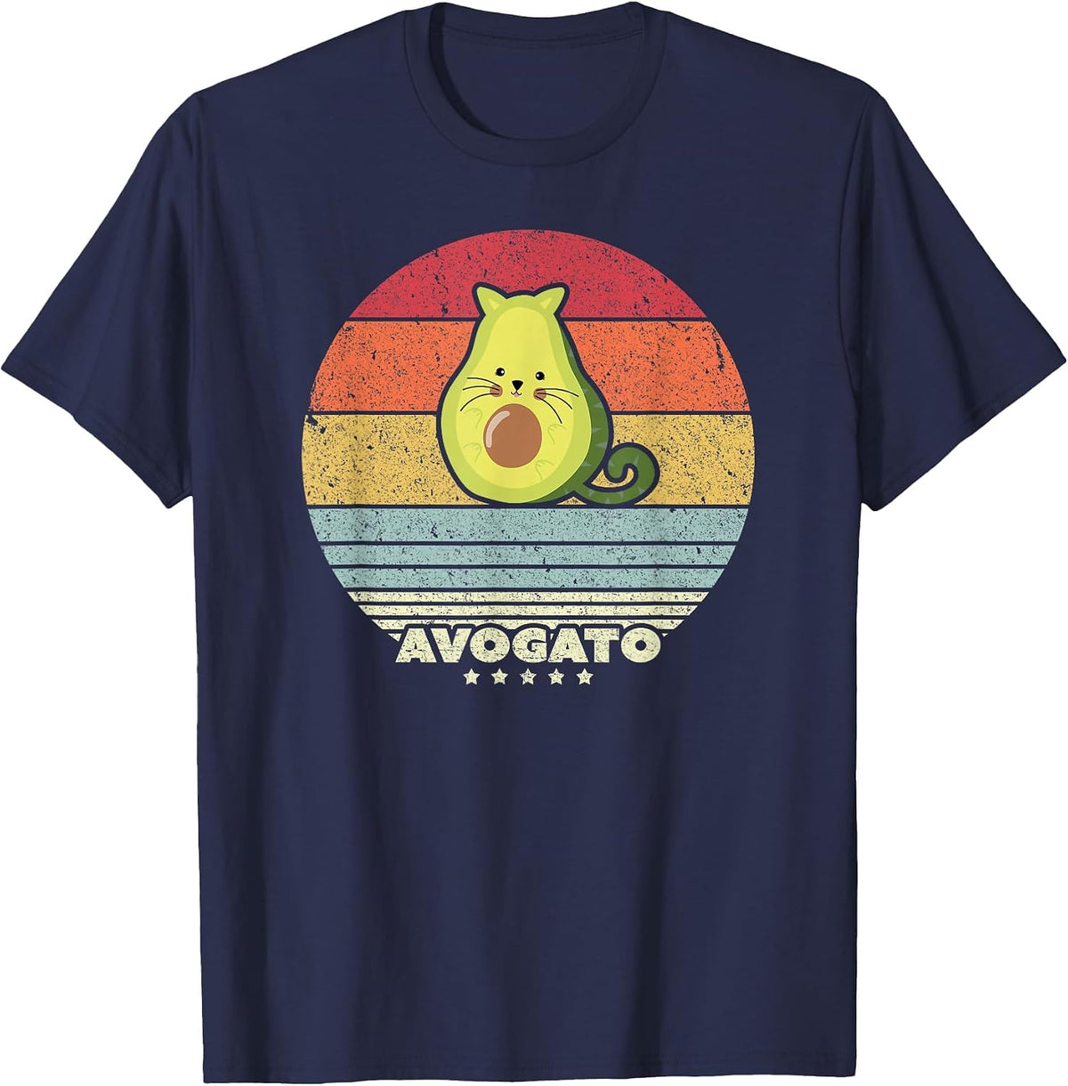 Avogato, Retro Cat Avocado, Cinco De Mayo T-Shirt - Navy Blue