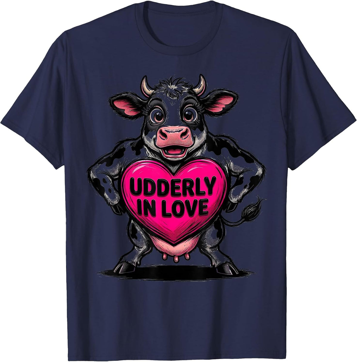 Udderly In Love Cute Cow Design for Women T-Shirt - Navy Blue