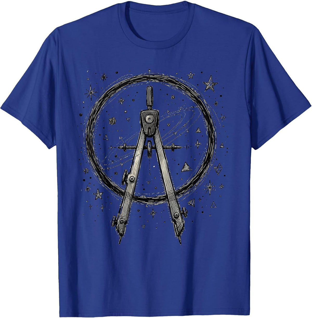 Men's Math Teacher Compass Starry Sky Graphic T-Shirt - Royal Blue