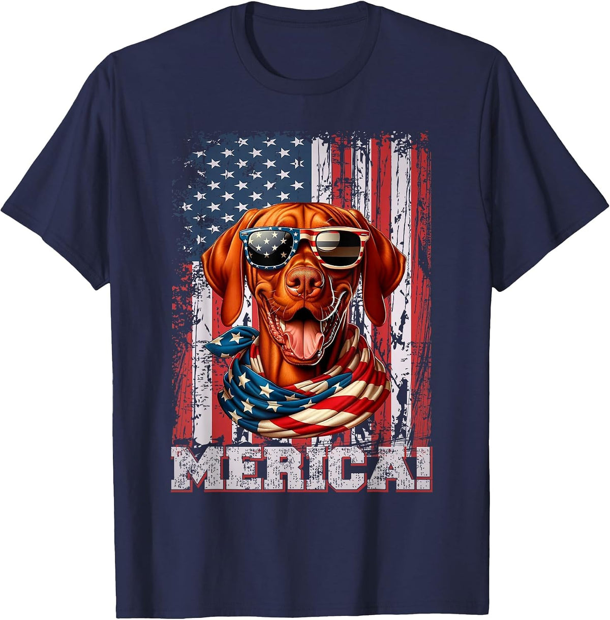 Vizsla Dog Lover Flag 4th of July Patriotic T-Shirt - Navy Blue