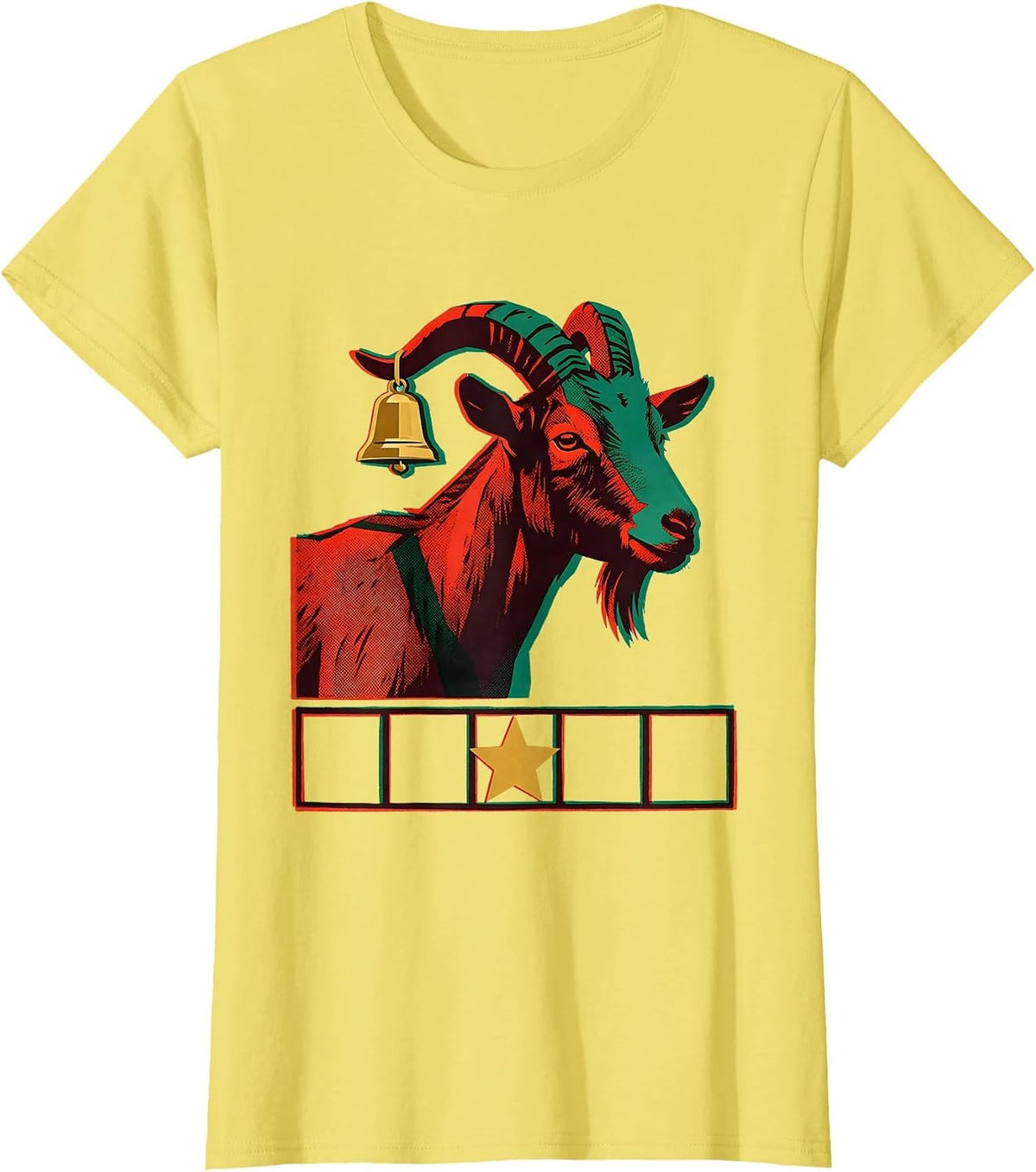 Alert Goat Christmas Farm Animal Humor Risograph T-Shirt - Lemon Yellow