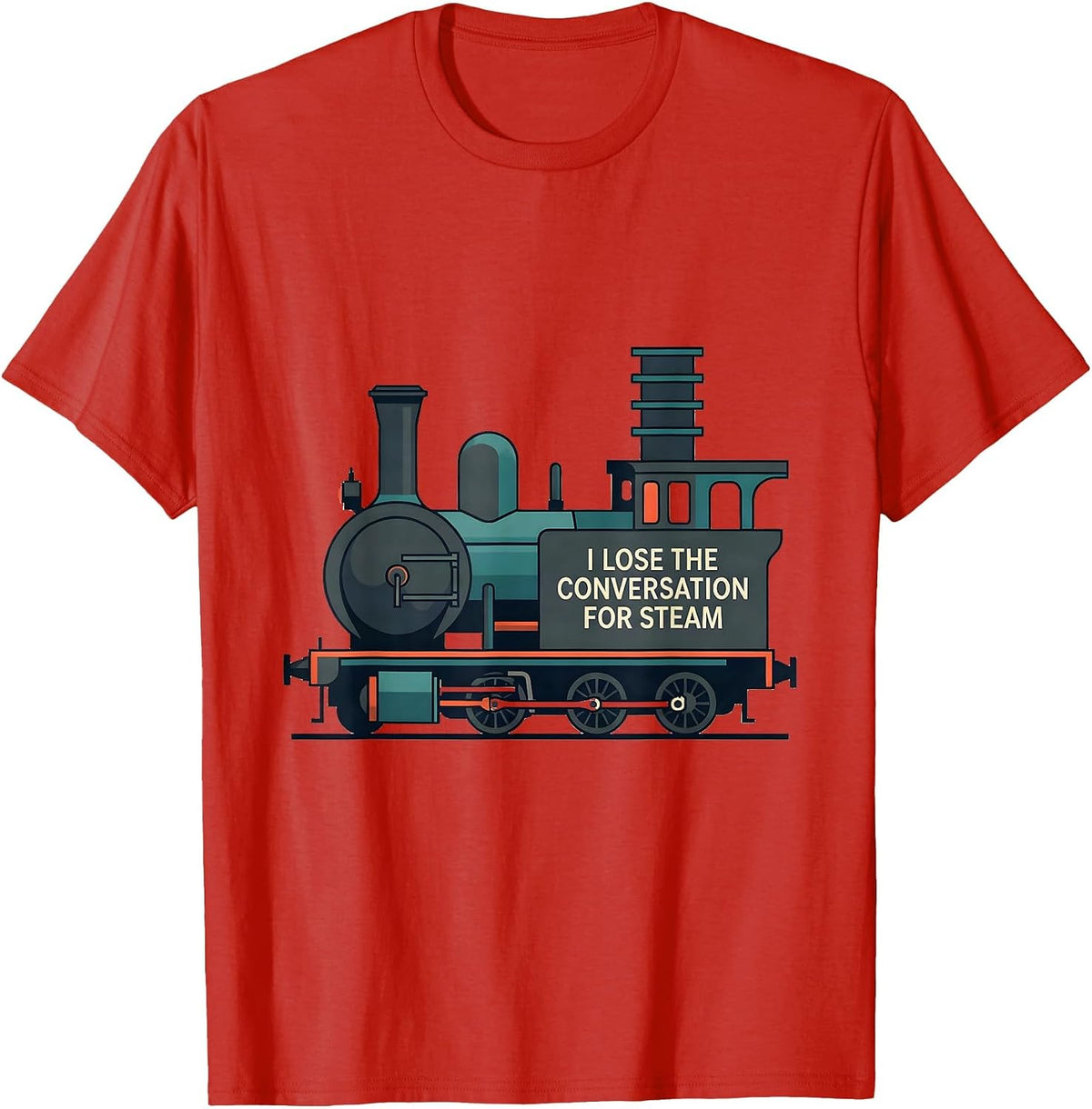 Men's I Lose The Conversation For Steam Midcentury Modern Train T-Shirt - Red