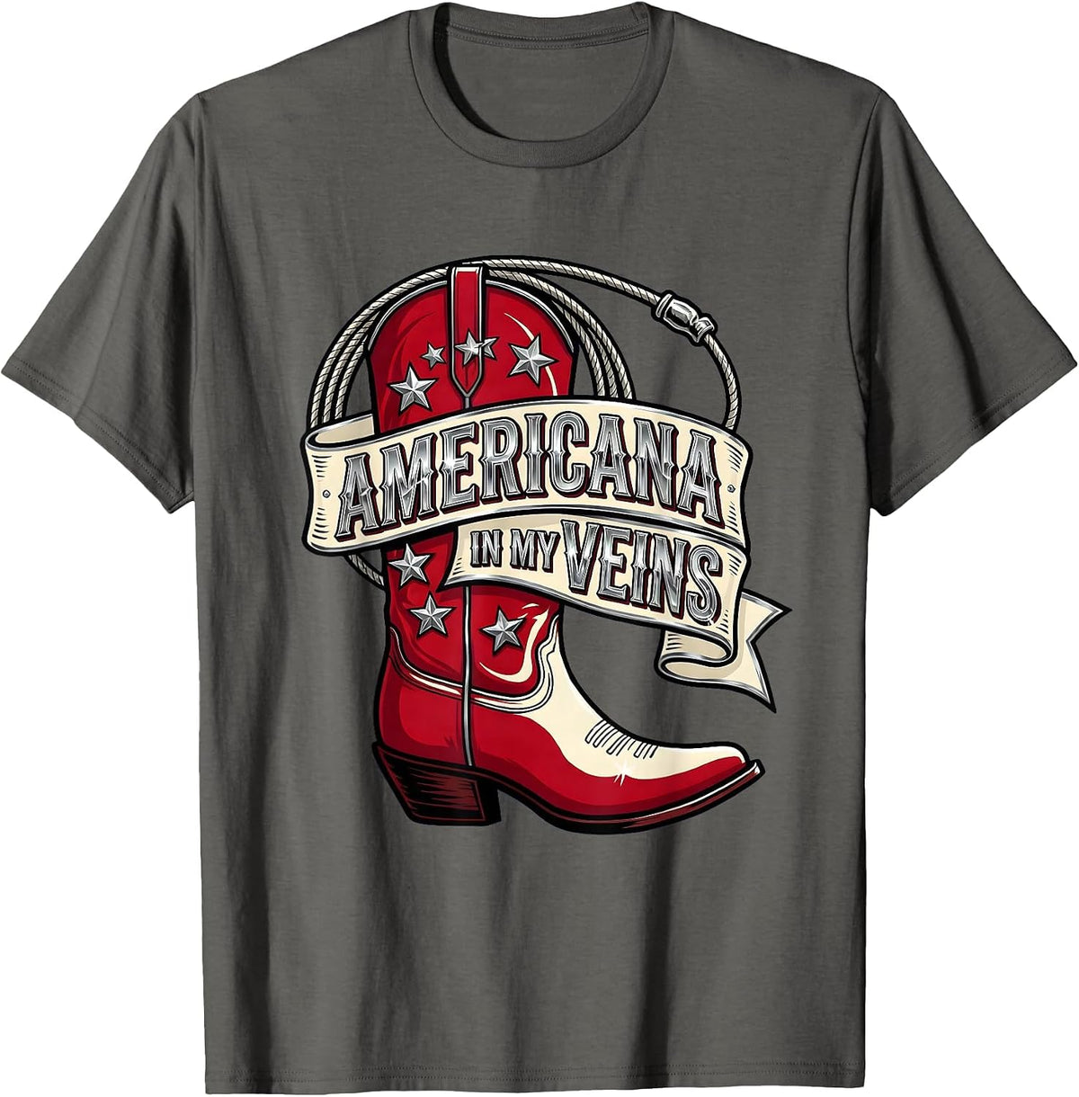 Americana In My Veins Red White and Blue Design T-Shirt - Asphalt Grey