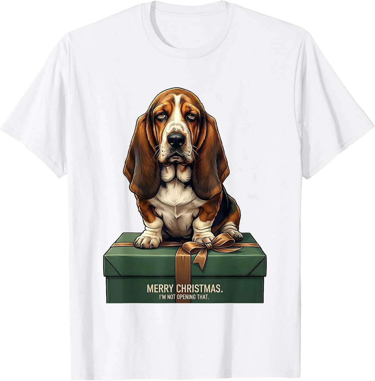 Men's Merry Christmas I'm Not Opening That Funny Basset Hound Dog T-Shirt - White