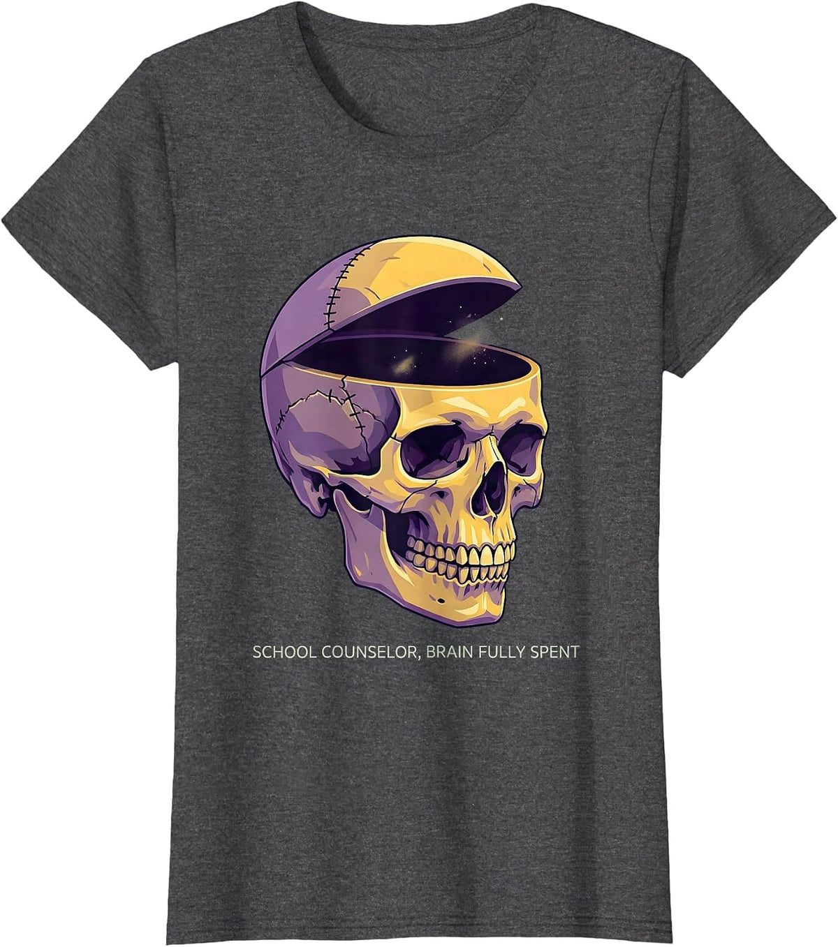 Women's School Counselor Brain Fully Spent Funny Zombie Teacher T-Shirt - Dark Heather Grey